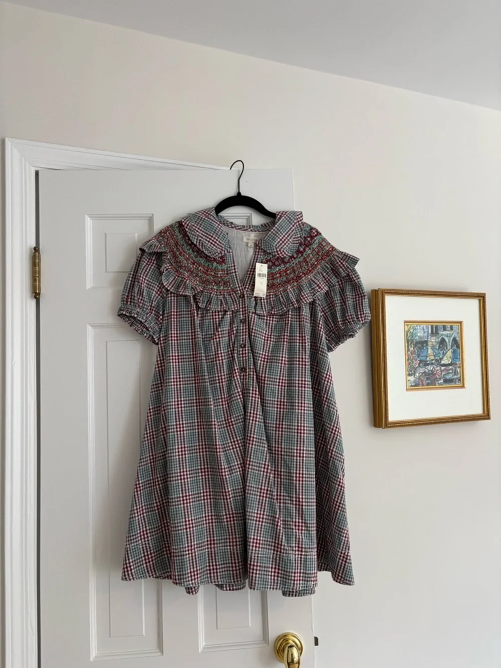 Anthropologie Pilcro Short-Sleeve V-Neck Smocked Babydoll Mini Dress - Picture 1 of 5
